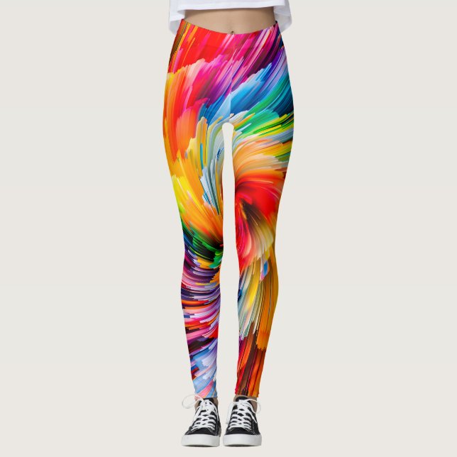 Regenbogen-Abstrakte Lebendige Spirale Modern Leggings (Vorderseite)