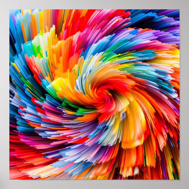Regenbogen-Abstrakte Lebendige Spirale Modern Poster (Vorne)