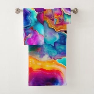 Regenbogen-Achat Buntes abstraktes Geoden-Design Badhandtuch Set