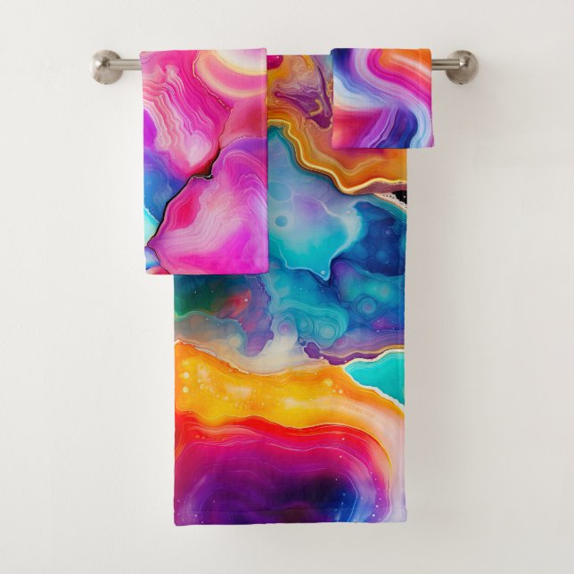 Regenbogen-Achat Farbdesign eines abstrakten Geode Badhandtuch Set (Insitu)