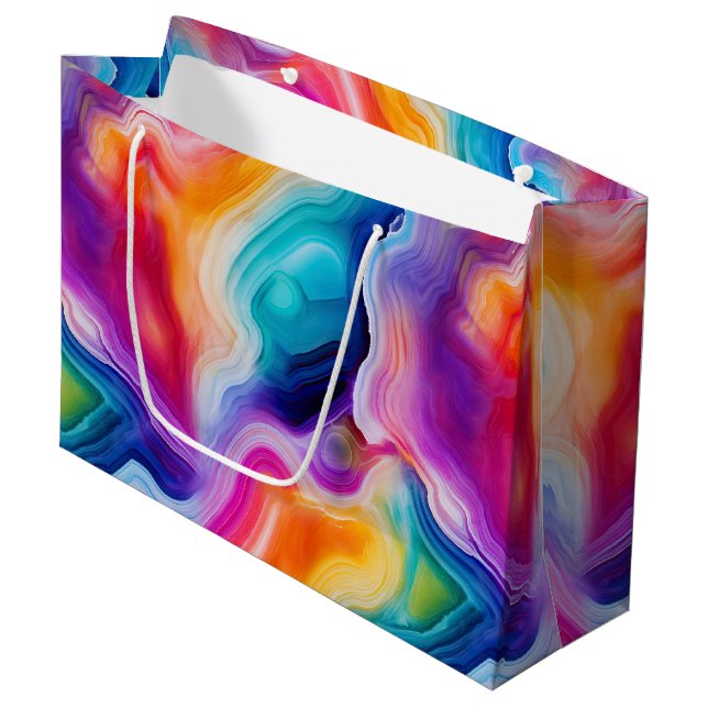 Regenbogen-Achat | Lebendiges abstraktes Steinmust Große Geschenktüte (Vorderseite Schrägansicht)