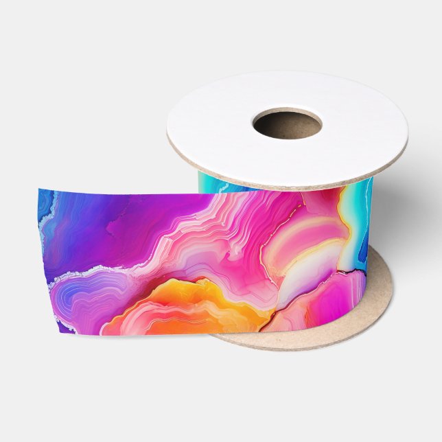Regenbogen-Achat | Lebendiges abstraktes Steinmust Satinband (Spule)