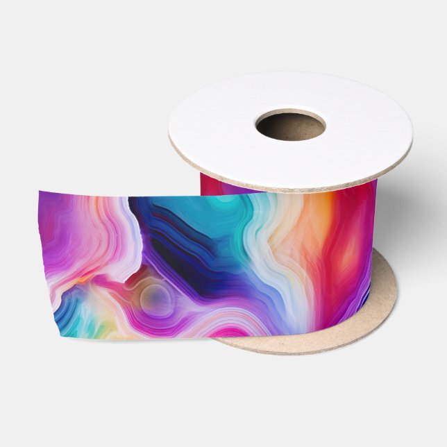 Regenbogen-Achat | Lebendiges abstraktes Steinmust Satinband (Spule)