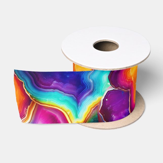 Regenbogen-Achat | Lebendiges abstraktes Steinmust Satinband (Spule)