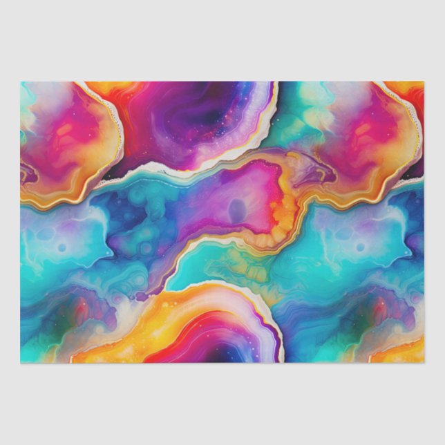 Regenbogen-Achat | Lebendiges abstraktes Steinmust Seidenpapier (Vorderseite)