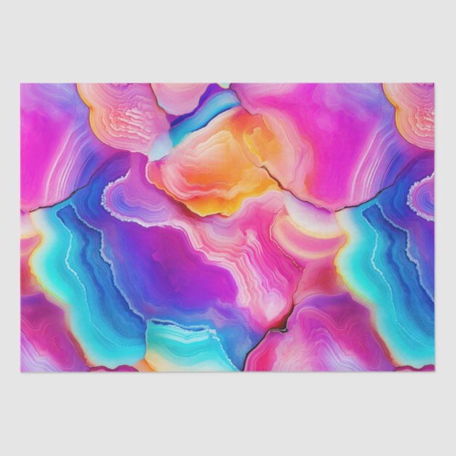 Regenbogen-Achat | Lebendiges abstraktes Steinmust Seidenpapier (Vorderseite)