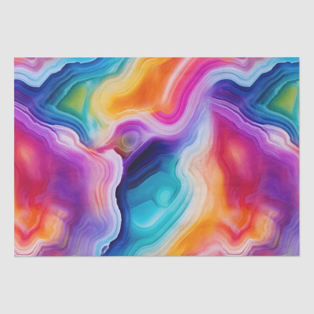 Regenbogen-Achat | Lebendiges abstraktes Steinmust Seidenpapier (Vorderseite)