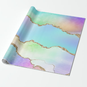 Regenbogen-Achat-Pastell-Faux-Glitter Geschenkpapier