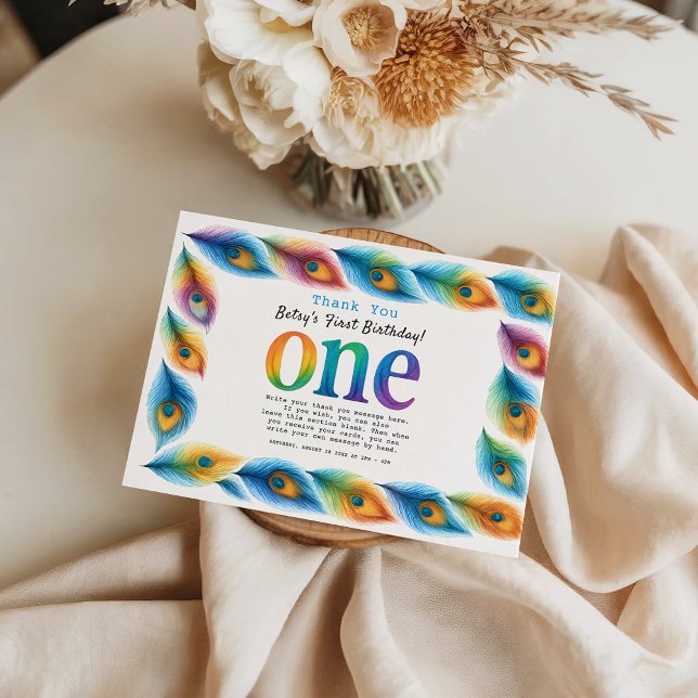 Regenbogen-Aquarell 1. Geburtstag | Farbige Babypa Dankeskarte (Rainbow Watercolor 1st Birthday | Colorful Baby thank you card
)