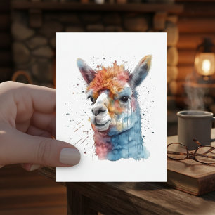 Regenbogen-Aquarell-Lama Postkarte