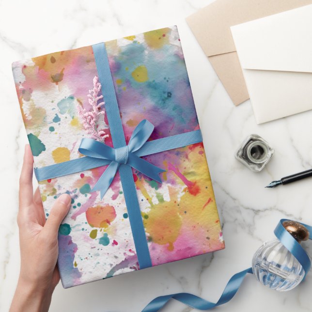 Regenbogen-Aquarell-Splash-Abstraktes Muster Geschenkpapier (Schenken)