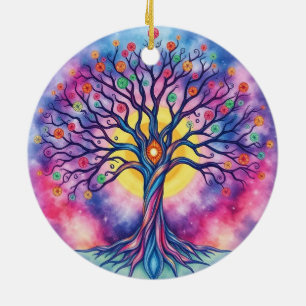 Regenbogen Aquarellbaum Keramik Ornament