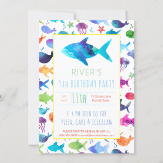 Regenbogen Aquarellfisch unter dem Meer Geburtstag Einladung