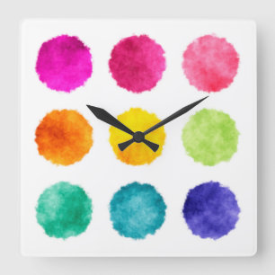 Regenbogen-Aquarellpunkte Quadratische Wanduhr