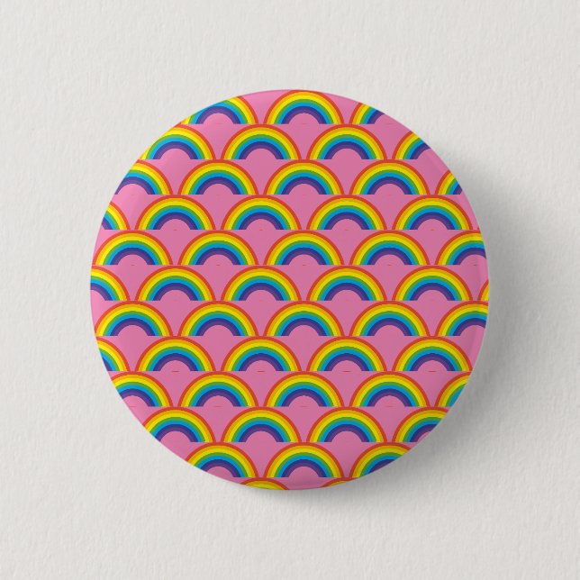 Regenbogen auf rosa Hintergrund Button (Vorderseite)