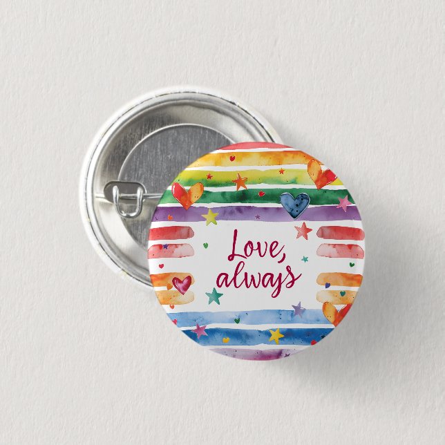 Regenbogen-Aufkleber 'Liebe immer', Wasserfarben-H Button (Vorne & Hinten)