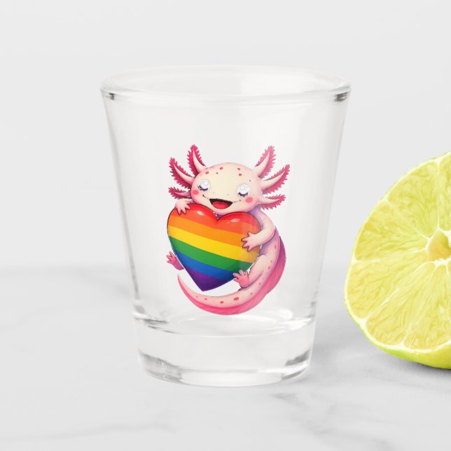 Regenbogen Axolotl Herz Pride Amphibie Schnapsglas (Vorderseite)