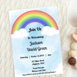 Regenbogen-Baby (Blau) Babyshower-Einladung Einladung