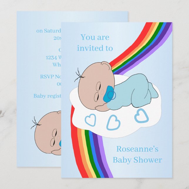 Regenbogen Baby Boy Baby Shower Einladung (Vorne/Hinten)