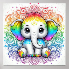 Regenbogen-Baby-Elefant kleines Poster