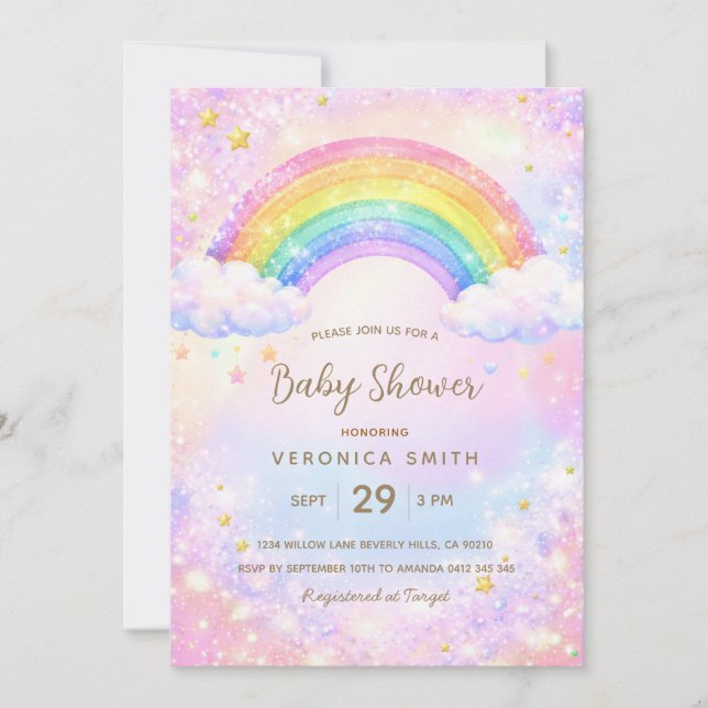 Regenbogen-Baby-Shower-Einladung  Einladung (Vorderseite)