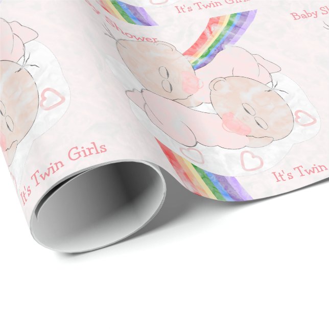 Regenbogen-Babyparty-Zwillings-Mädchen Geschenkpapier (Rolleneckpunkt)