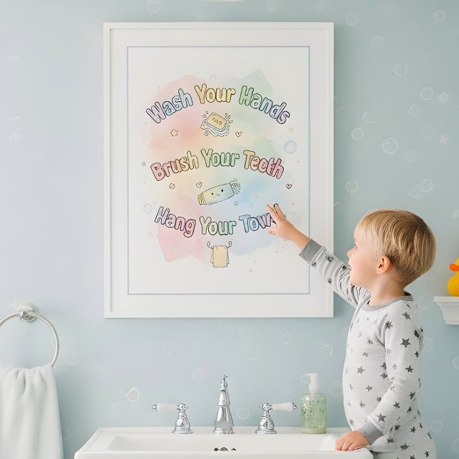 Regenbogen-Badezimmer-Regeln Kinder-Badezimmer-Wan Poster (Von Creator hochgeladen)