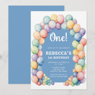 Regenbogen-Ballonbogen Geburtstag jedes Alters Einladung