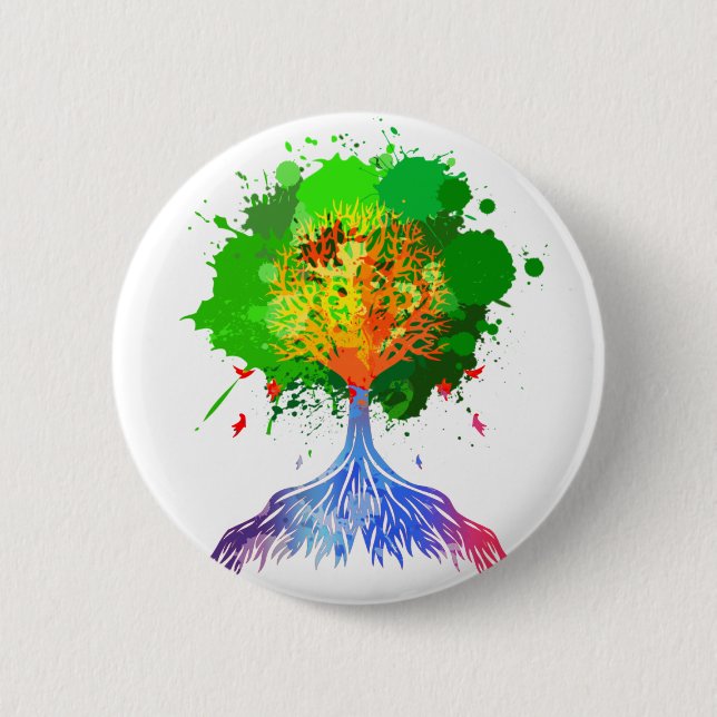 Regenbogen-Baum des Lebens Button (Vorderseite)