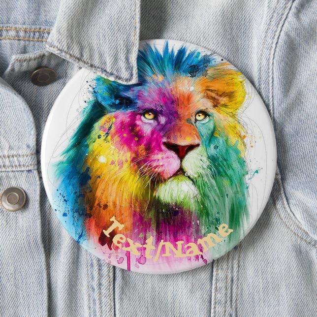 Regenbogen bemalter Löwe Design Pinback Button (Beispiel)