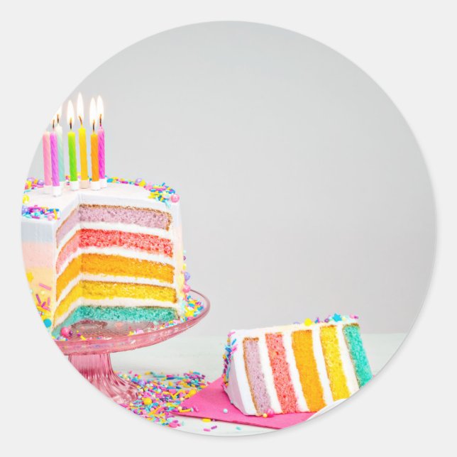 Regenbogen Birthday Cake Runder Aufkleber (Vorderseite)