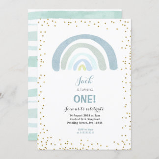 Regenbogen-Blau-1. Geburtstags-Einladungs-Junge Einladung