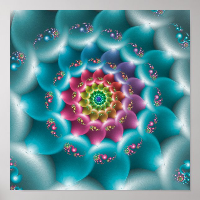 Regenbogen Blau Spirale Poster (Vorne)