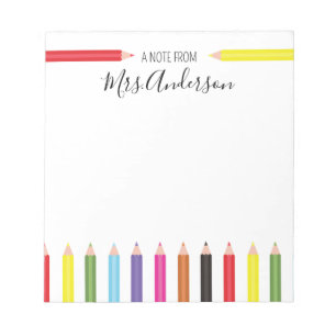 Regenbogen-Bleistift-Notiz vom Lehrer Notizblock