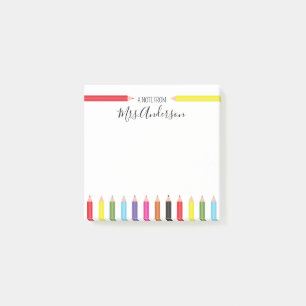 Regenbogen-Bleistift-Notiz vom Lehrer Post-it Klebezettel