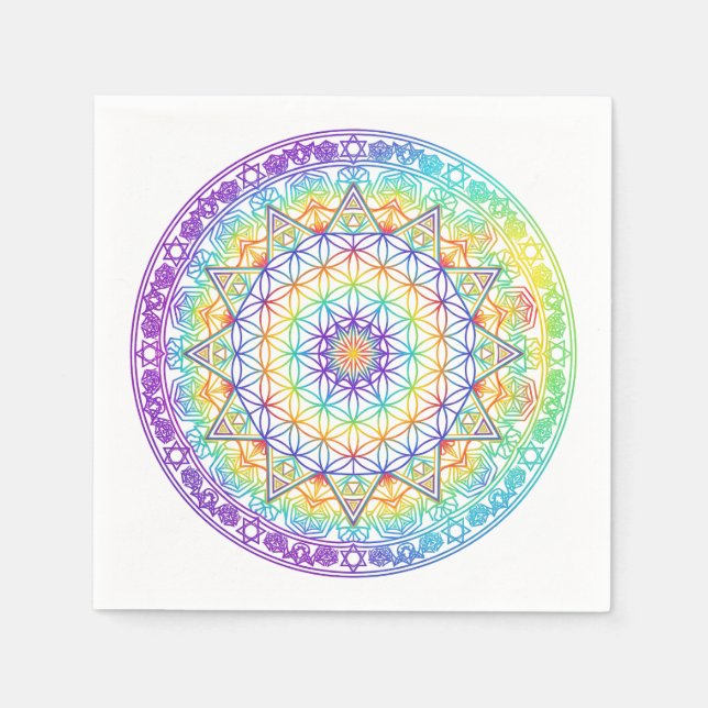 Regenbogen-Blume-des-Lebens-Mandala Serviette (Vorderseite)