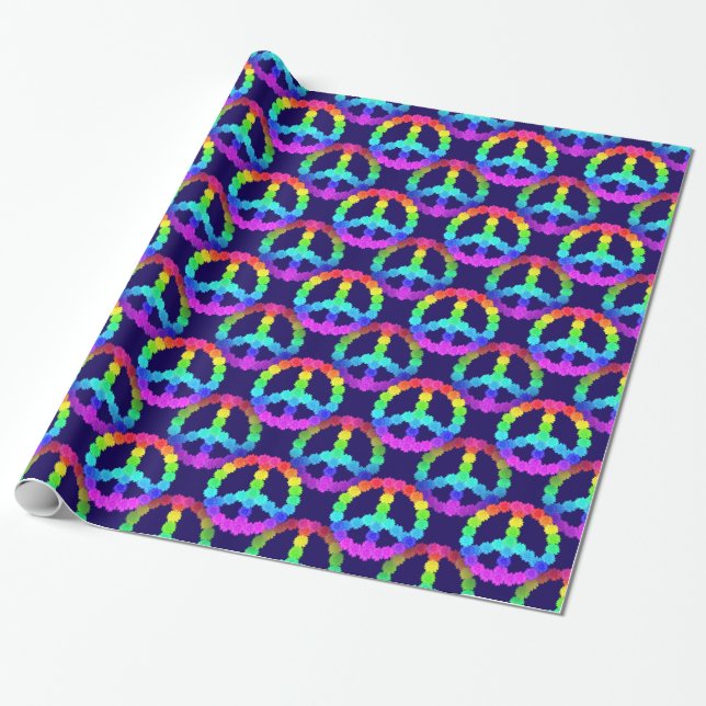 Regenbogen-Blumen-Friedenszeichen-Muster Geschenkpapier (Ungerollt)