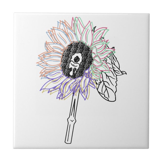 Regenbogen-Blumen-Funky-Kunst Fliese (Vorderseite)