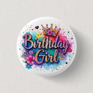 Regenbogen-Blumen-Geburtstagsmädchen Button