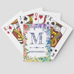 Regenbogen Blumen Herz Pfeile Monogramm Spielkarten