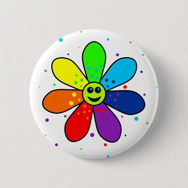 Regenbogen-Blumen-Knopf Button (Vorderseite)