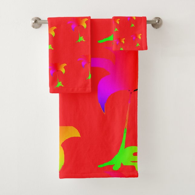 Regenbogen Blumen Rot  Badhandtuch Set (Insitu)