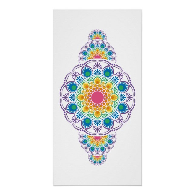 Regenbogen Blumenbrunnen Ornamental Dot Mandala Poster (Vorderseite)