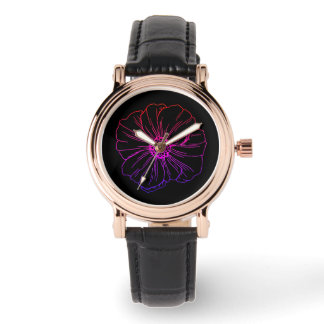 Regenbogen-Blumenumriss und schwarzer Hintergrund Armbanduhr