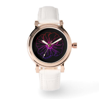 Regenbogen-Blumenumriss und schwarzer Hintergrund Armbanduhr
