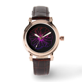 Regenbogen-Blumenumriss und schwarzer Hintergrund Armbanduhr