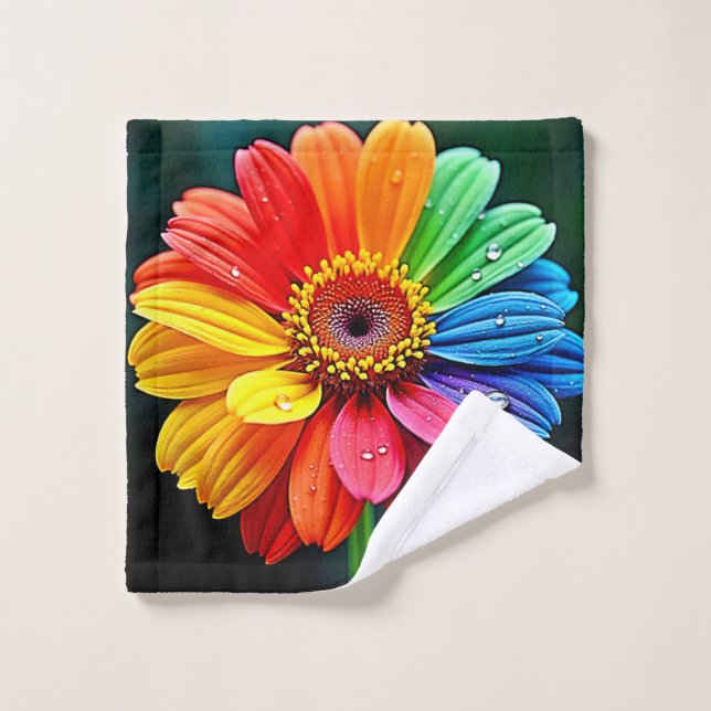 Regenbogen-Blüten-Kunst Badhandtuch Set (Waschlappen)