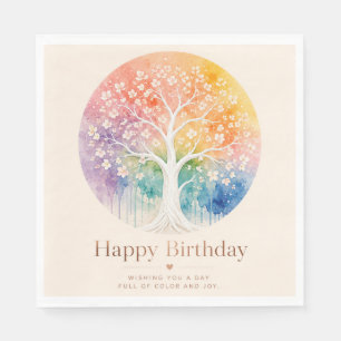 Regenbogen-Blütenbaum-Geburtstagsfreude Serviette