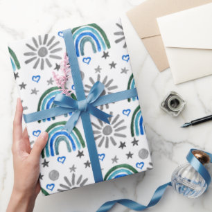 Regenbogen Boho 1. Geburtstag Baby Shower Junge Geschenkpapier