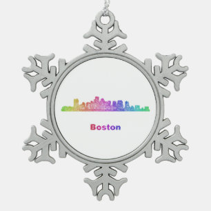 Regenbogen-Boston-Skyline Schneeflocken Zinn-Ornament